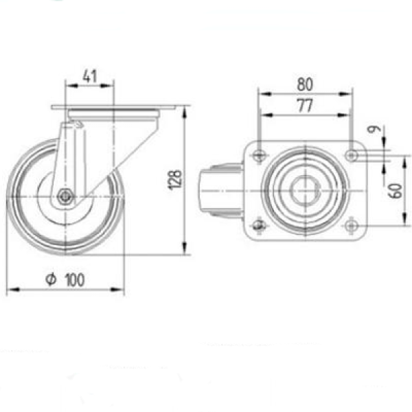 Колесо 100mm TENTE с фиксатором