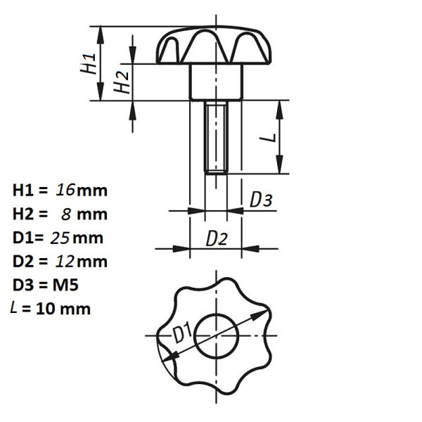Винт лепестковый - ручка М5x30