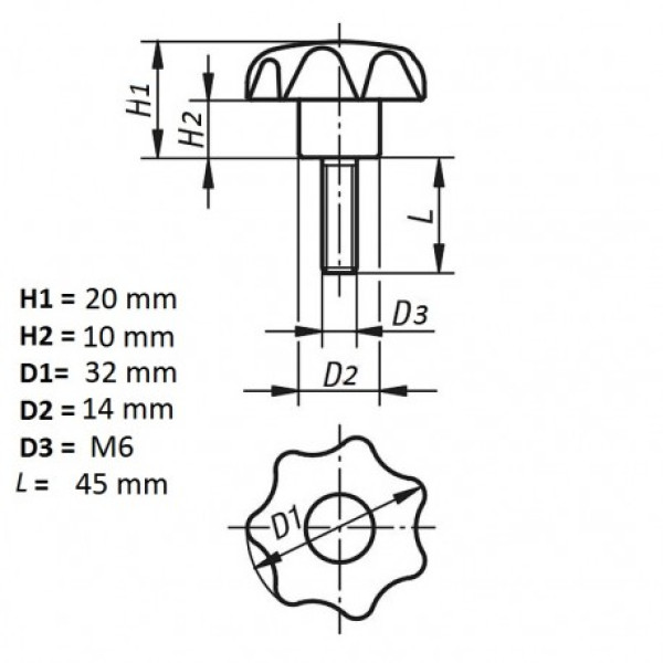 Винт лепестковый - ручка М6x45