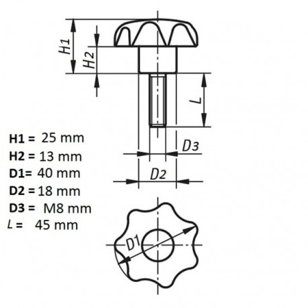 Винт лепестковый - ручка М8x45