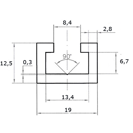 T-track профиль (12,5х19) 1000мм з лівосторонньою лазерною розміткой 