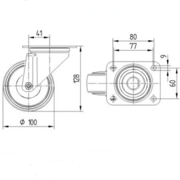 Колесо 100mm TENTE для передвижной мебели